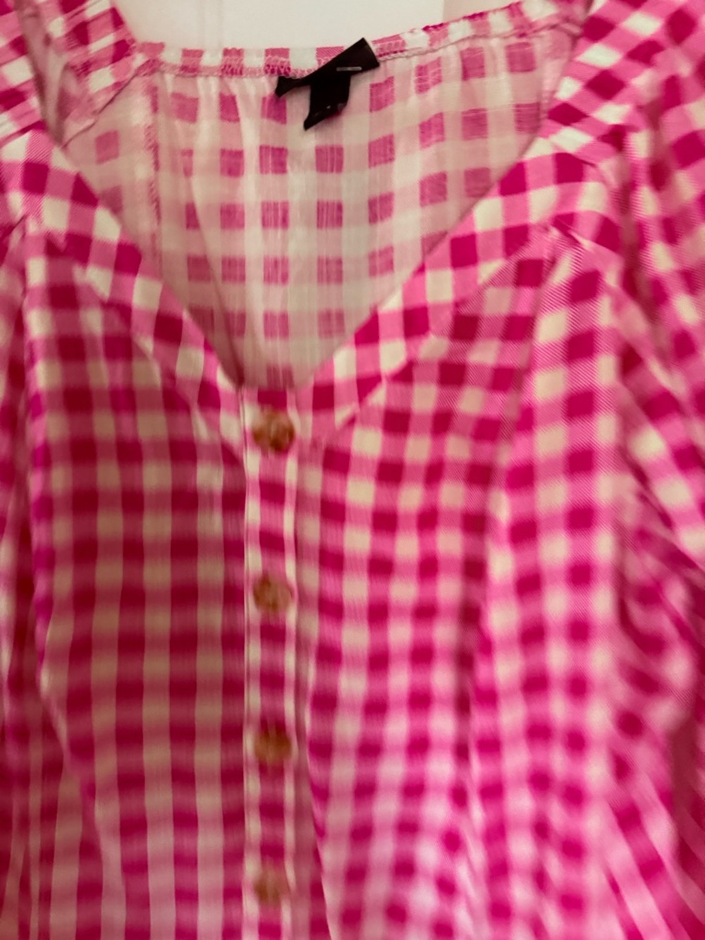 Torrid Fit Flare Button Up 3/4 Sleeve Gingham Pink Top 1X 14/16 NWT - Picture 12 of 15